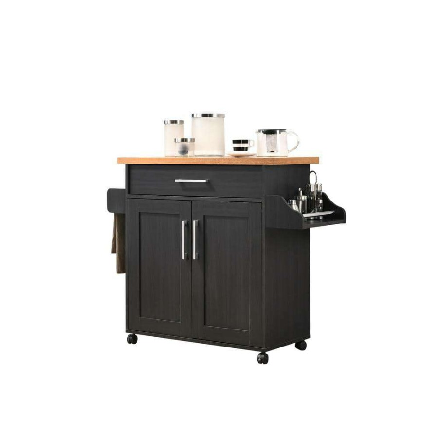 Kitchen & Dining Room Furniture * | Black-Beech Kitchen Island With Spice Rack And Towel Holder By Hodedah