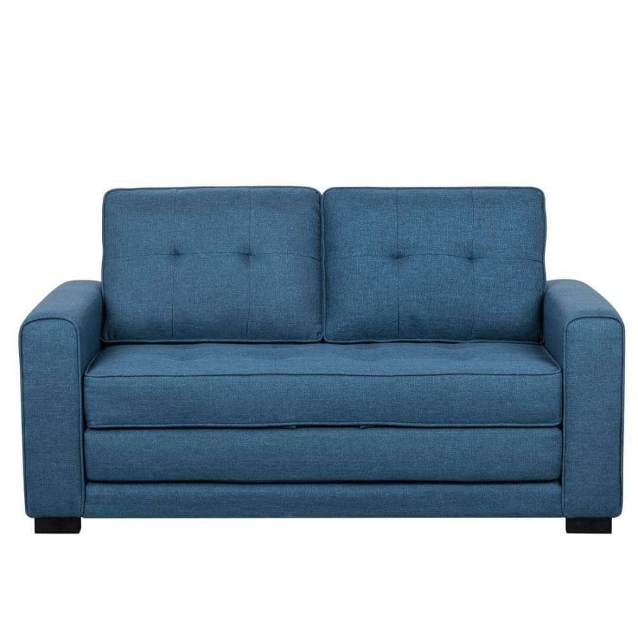 Living Room Furniture * | Bray 58 In. Blue Linen 2-Seater Twin Sleeper Sofa Bed With Removable Cushions By Us Pride Furniture