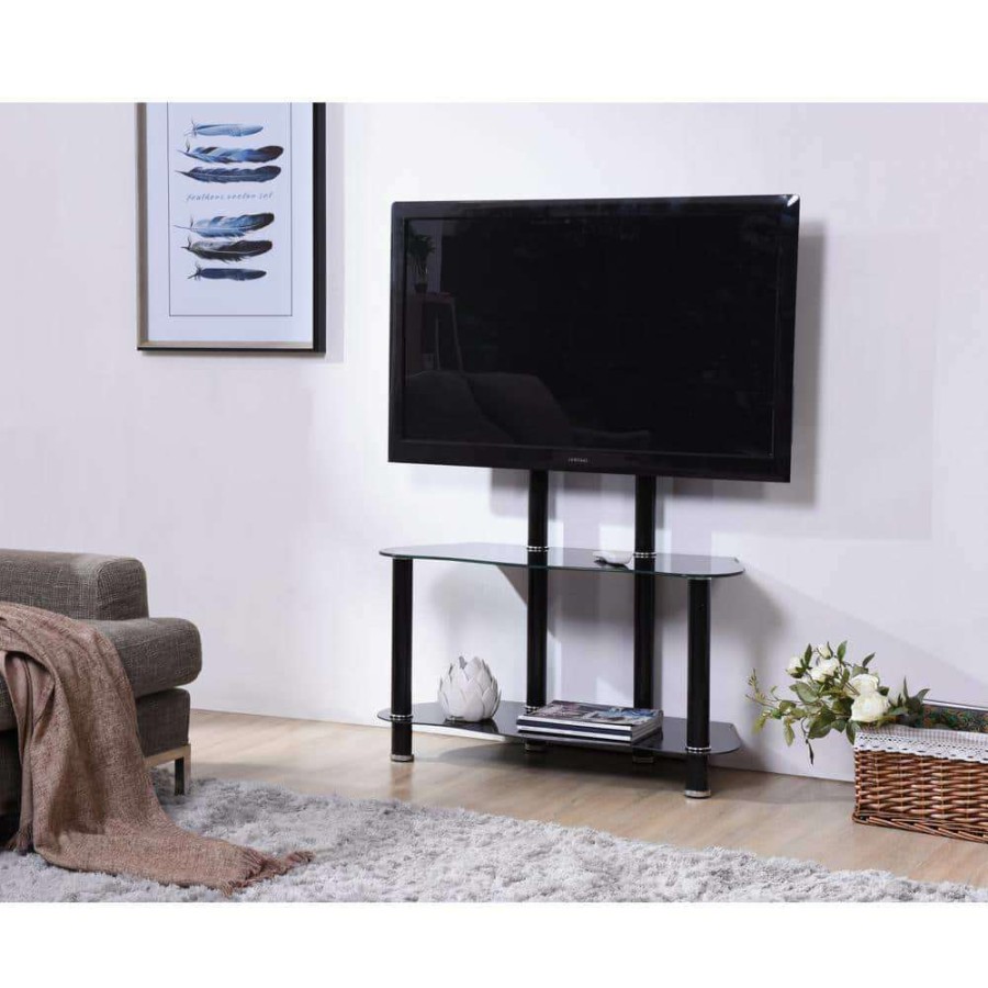 Living Room Furniture * | 35 In. Black Glass Tv Stand Fits Tvs Up To 55 In. With Cable Management By Hodedah