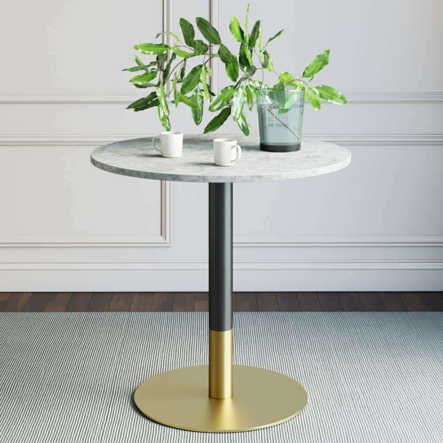 Kitchen & Dining Room Furniture * | Lucy White Carrara Faux Marble Table Top With Black And Gold Pedestal Base Modern Kitchen Or Dining Table By Nathan James