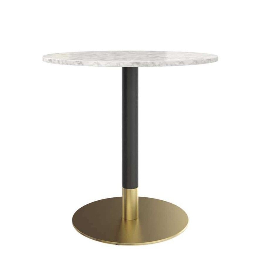 Kitchen & Dining Room Furniture * | Lucy White Carrara Faux Marble Table Top With Black And Gold Pedestal Base Modern Kitchen Or Dining Table By Nathan James