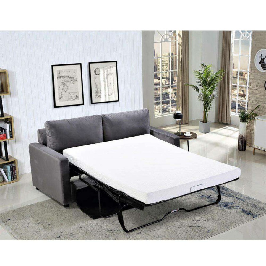 Living Room Furniture * | Rician 61.5 In. Gray Velvet 2-Seater Twin Sleeper Sofa Bed With Removable Cushions By Us Pride Furniture