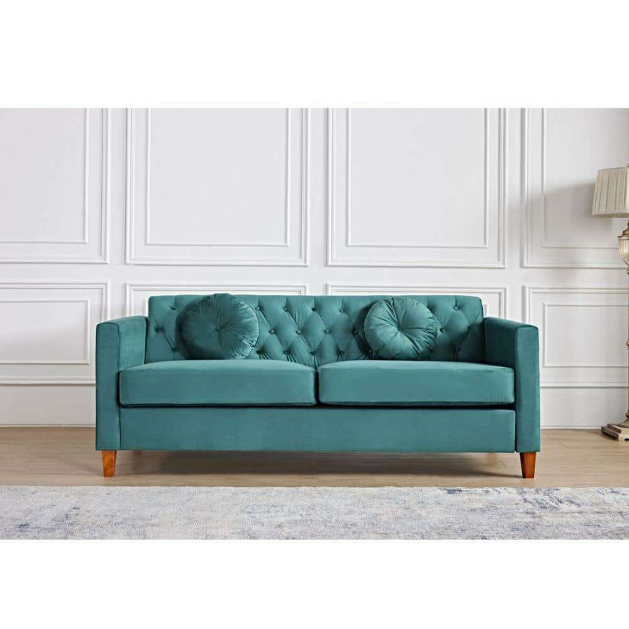 Living Room Furniture * | Lory 79.5 In. W Square Arms Velvet 3-Seats Straight Lawson Sofa With In Green By Us Pride Furniture