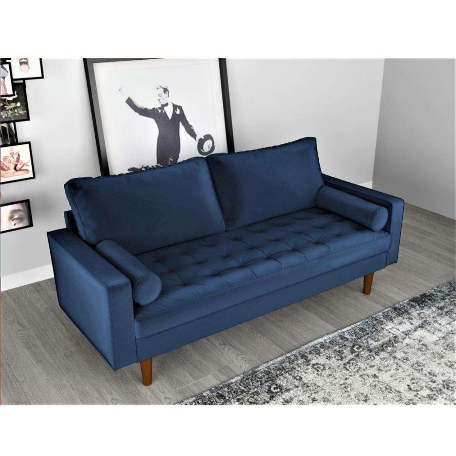 Living Room Furniture * | Womble 69.7 In. Space Blue Velvet 2-Seats Lawson Sofa With Square Arms By Us Pride Furniture