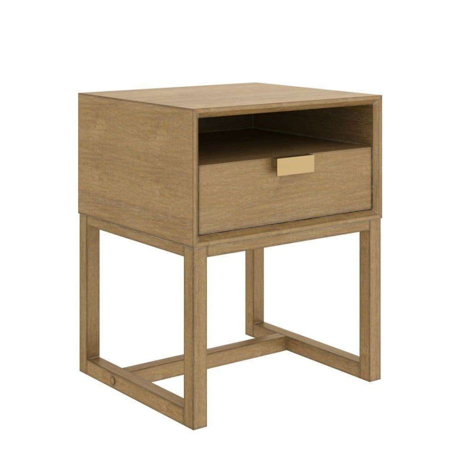 Living Room Furniture * | Luke Wood 16 Light Brown Wooden Nightstand Bed Side Table, Side Sofa Or End Table With Storage Drawer And Open Cubby By Nathan James