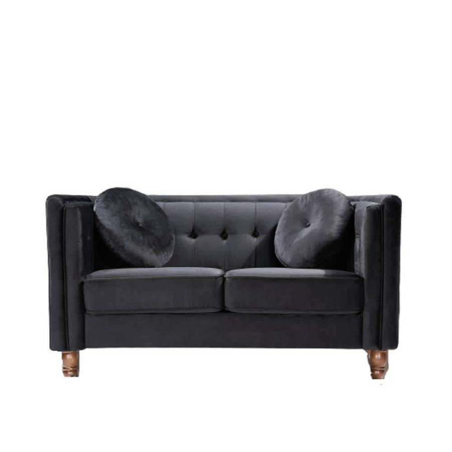 Living Room Furniture * | Angie Black Classic Kittleson Chesterfield Loveseat By Us Pride Furniture