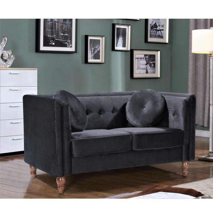 Living Room Furniture * | Angie Black Classic Kittleson Chesterfield Loveseat By Us Pride Furniture