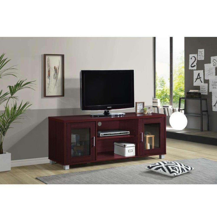 Living Room Furniture * | 57 In. Wide Mahogany Entertainment Center Fits Tv'S Up To 60 In. By Hodedah